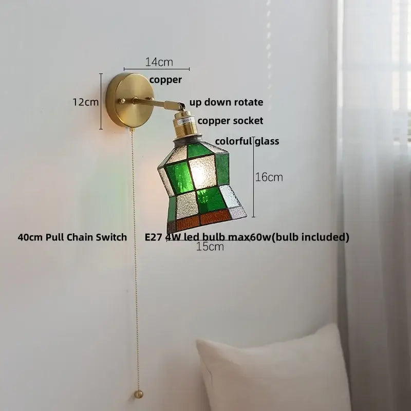 Floral pink & teal butterfly glass wall light bedroom