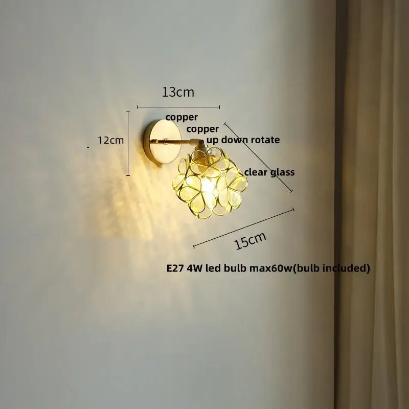 Floral pink & teal butterfly glass wall light bedroom