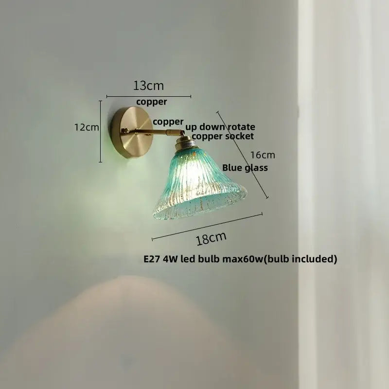Floral pink & teal butterfly glass wall light bedroom