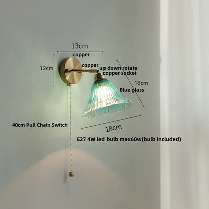 Floral pink & teal butterfly glass wall light bedroom