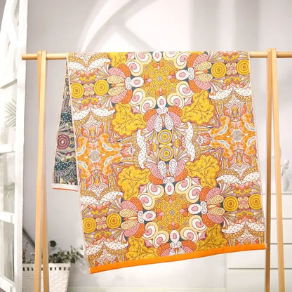 Floral pink & yellow cotton gauze bath towel bathroom decor