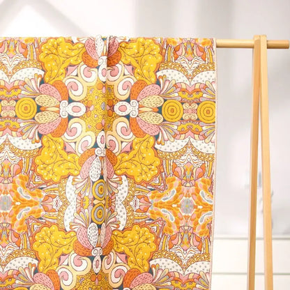 Floral pink & yellow cotton gauze bath towel bathroom decor