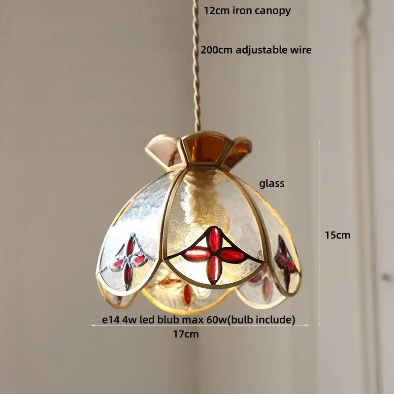 Floral red and amber glass pendant lamp dining room hanging light
