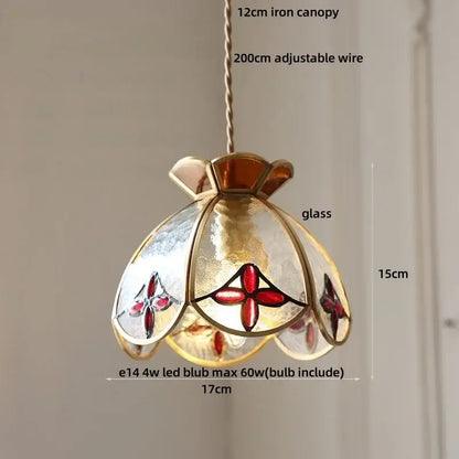 Floral red and amber glass pendant lamp dining room hanging light