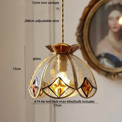 Floral red and amber glass pendant lamp dining room hanging light