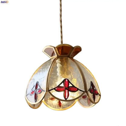 Floral red and amber glass pendant lamp dining room hanging light