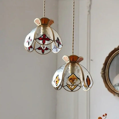 Floral red and amber glass pendant lamp dining room hanging light
