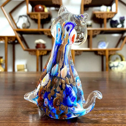 Floral red cat glass figurine living room cute cat decor