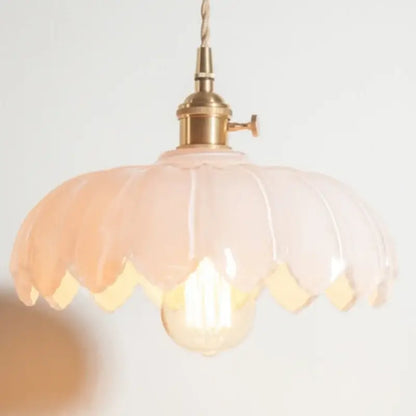 Floral red glass pendant lamp for bedroom with brass hardware