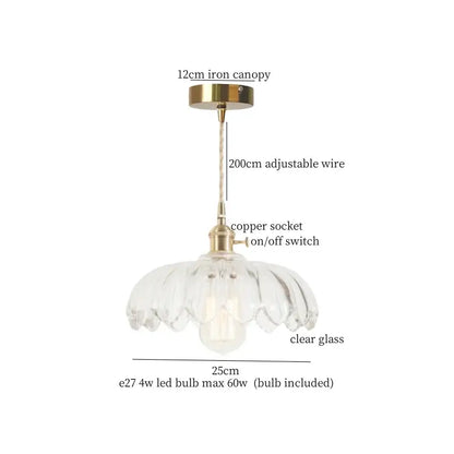 Floral red glass pendant lamp for bedroom with brass hardware
