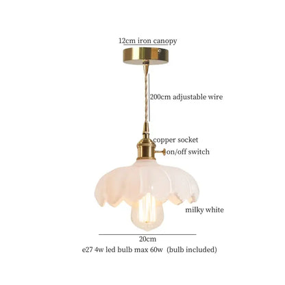 Floral red glass pendant lamp for bedroom with brass hardware