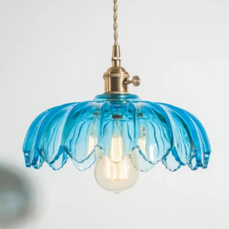 Floral red glass pendant lamp for bedroom with brass hardware