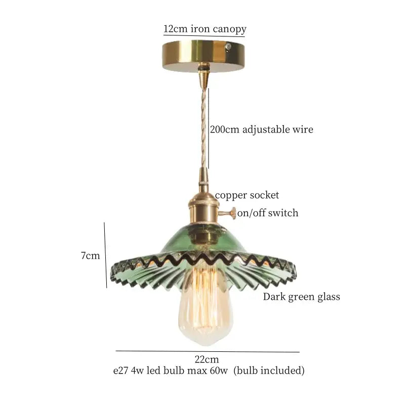 Floral red glass pendant lamp for bedroom with brass hardware