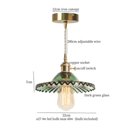 Floral red glass pendant lamp for bedroom with brass hardware