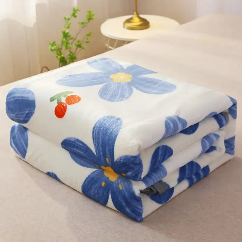 Floral red & pink coral fleece flannel flower blanket bedroom decor