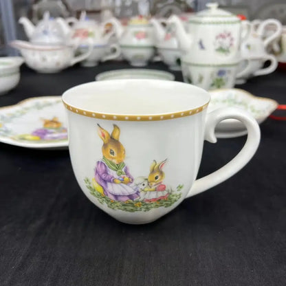 Floral scalloped white porcelain tulip dinnerware set dining room