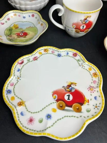 Floral scalloped white porcelain tulip dinnerware set dining room