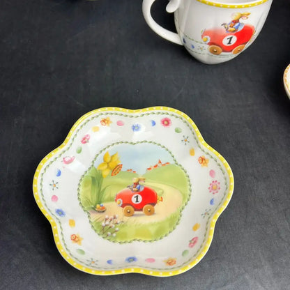 Floral scalloped white porcelain tulip dinnerware set dining room
