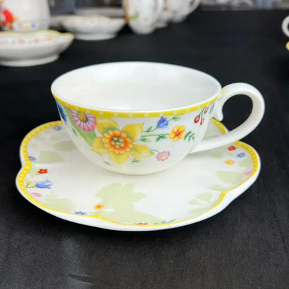 Floral scalloped white porcelain tulip dinnerware set dining room