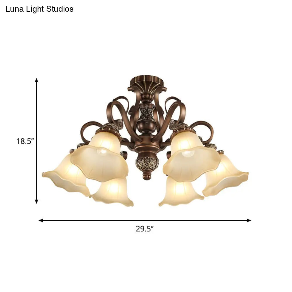 DecorBites™ Floral Shade Semi Flush Light with Opal Glass - Countryside Brown Close to Ceiling Lamp for Living Room (5/6/8 Lights)