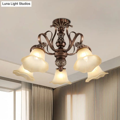 DecorBites™ Floral Shade Semi Flush Light with Opal Glass - Countryside Brown Close to Ceiling Lamp for Living Room (5/6/8 Lights)