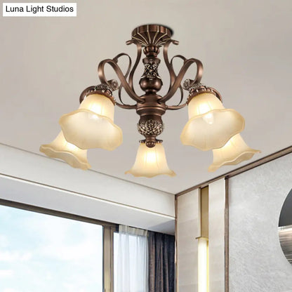 DecorBites™ Floral Shade Semi Flush Light with Opal Glass - Countryside Brown Close to Ceiling Lamp for Living Room (5/6/8 Lights)