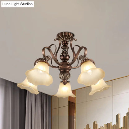 DecorBites™ Floral Shade Semi Flush Light with Opal Glass - Countryside Brown Close to Ceiling Lamp for Living Room (5/6/8 Lights)