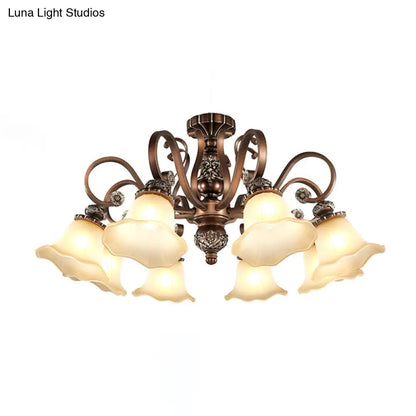 DecorBites™ Floral Shade Semi Flush Light with Opal Glass - Countryside Brown Close to Ceiling Lamp for Living Room (5/6/8 Lights)
