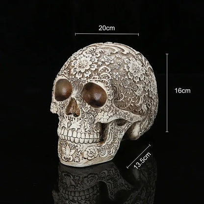 Floral silver carved skull figurine living room halloween decor