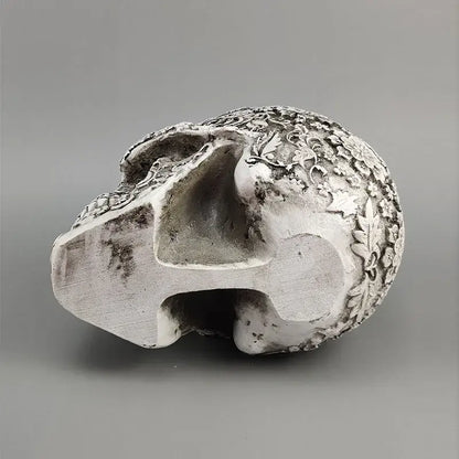 Floral silver carved skull figurine living room halloween decor