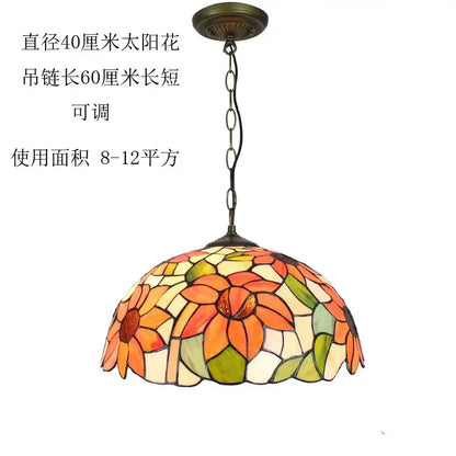 Floral stained glass baroque tiffany pendant light dining room