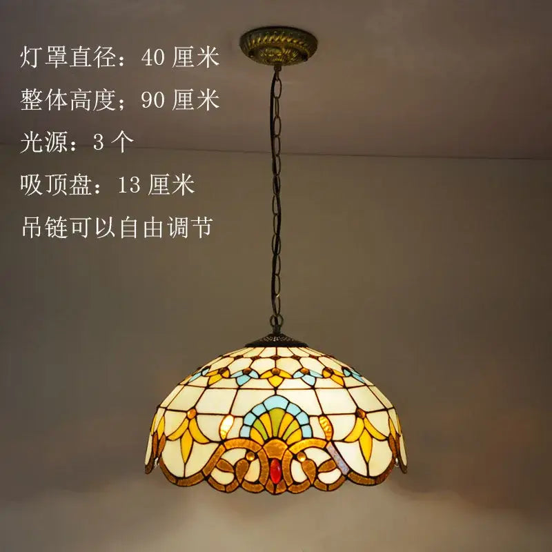 Floral stained glass baroque tiffany pendant light dining room