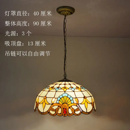 Floral stained glass baroque tiffany pendant light dining room