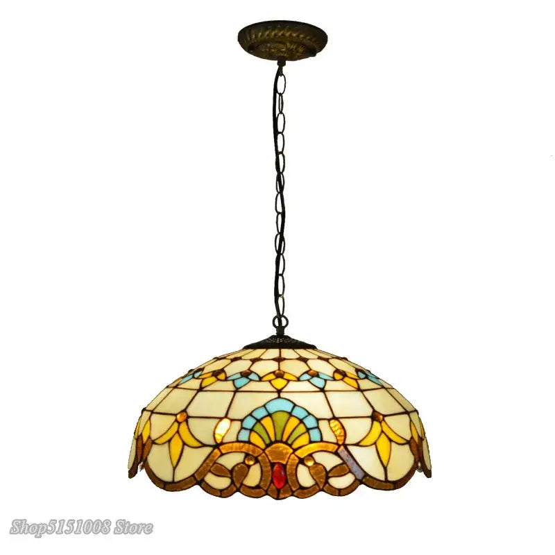 Floral stained glass baroque tiffany pendant light dining room