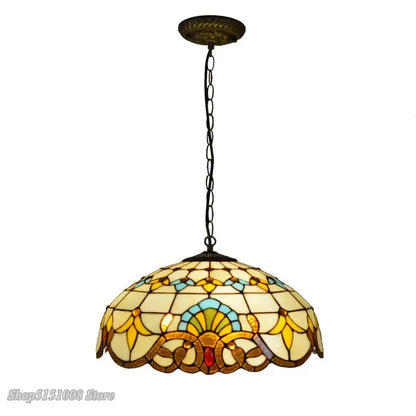 Floral stained glass baroque tiffany pendant light dining room