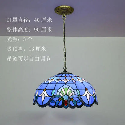 Floral stained glass baroque tiffany pendant light dining room