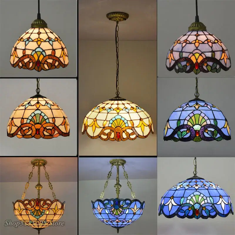 Floral stained glass baroque tiffany pendant light dining room