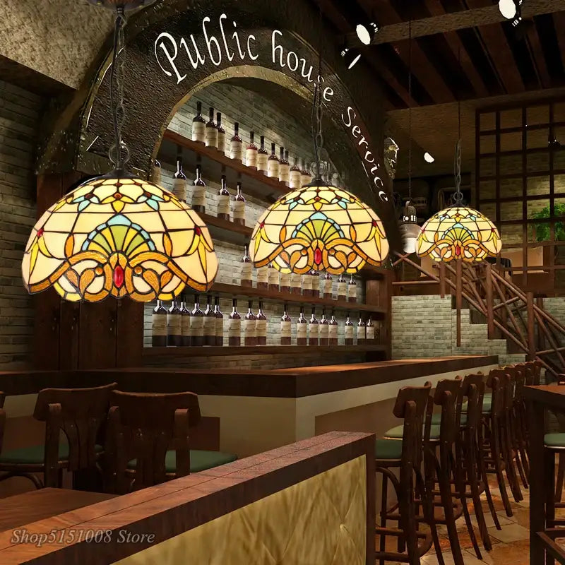 Floral stained glass baroque tiffany pendant light dining room