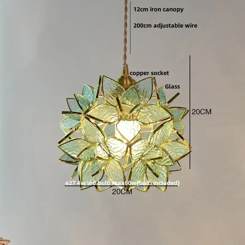 Floral stained glass copper led pendant lamp dining room hanging light