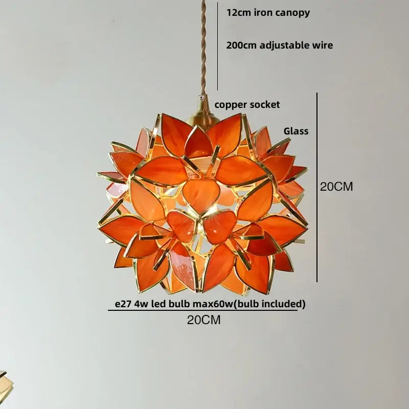 Floral stained glass copper led pendant lamp dining room hanging light