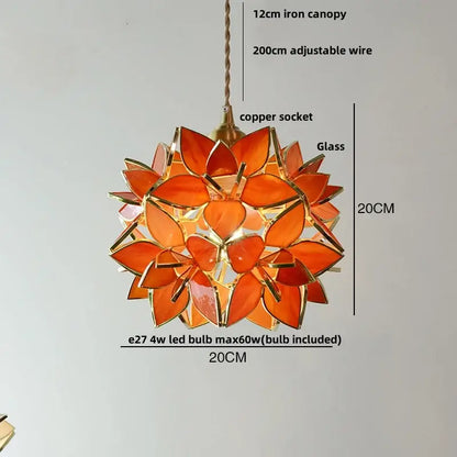 Floral stained glass copper led pendant lamp dining room hanging light