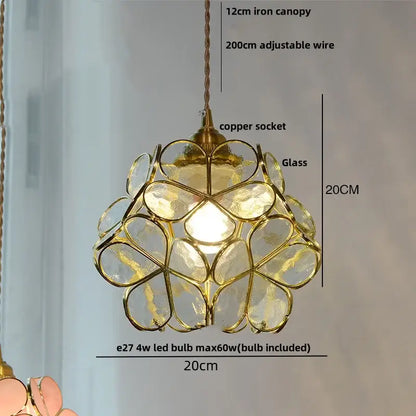 Floral stained glass copper led pendant lamp dining room hanging light