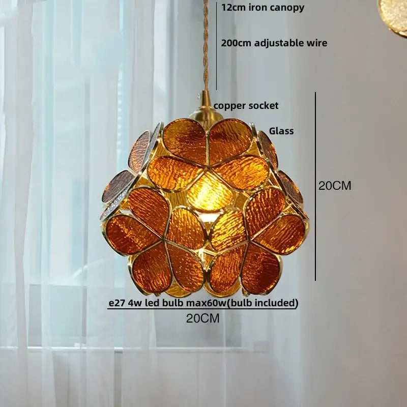 Floral stained glass copper led pendant lamp dining room hanging light