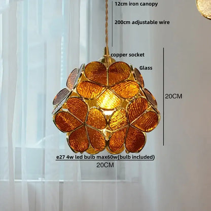 Floral stained glass copper led pendant lamp dining room hanging light