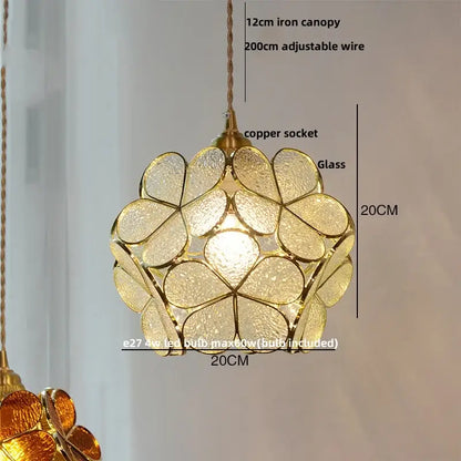 Floral stained glass copper led pendant lamp dining room hanging light