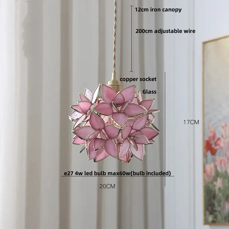 Floral stained glass copper led pendant lamp dining room hanging light