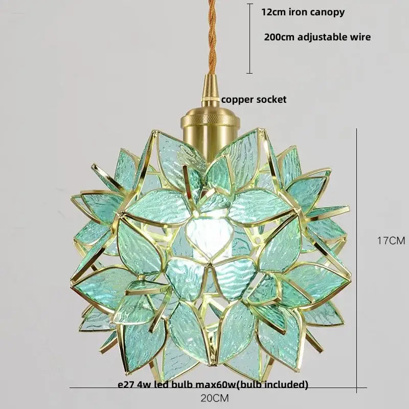 Floral stained glass copper led pendant lamp dining room hanging light