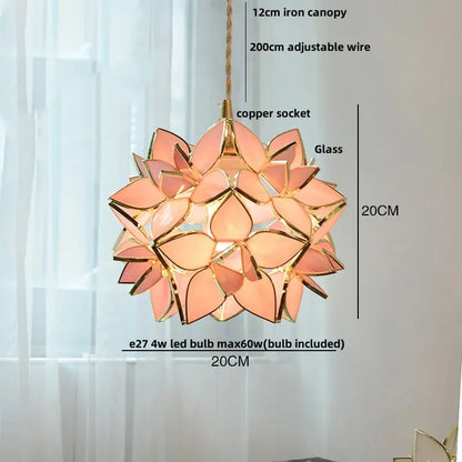 Floral stained glass copper led pendant lamp dining room hanging light