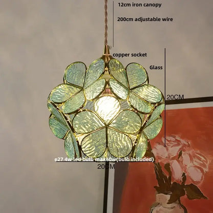 Floral stained glass pendant light dining room glass copper led fixture