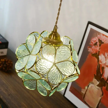 Floral stained glass pendant light dining room glass copper led fixture
